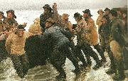 Michael Ancher fiskere ifard med at satte en rorsbad i vandet oil painting reproduction
